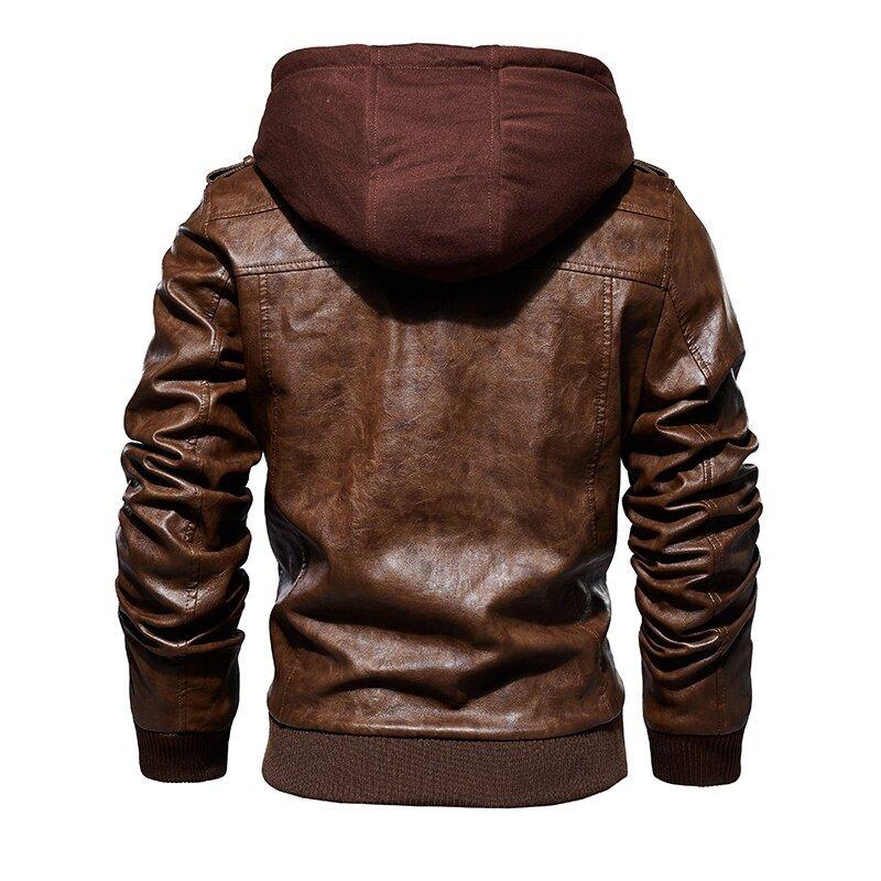 Jaqueta de Couro Masculina Com Capuz - LeatherShift - Zerifo