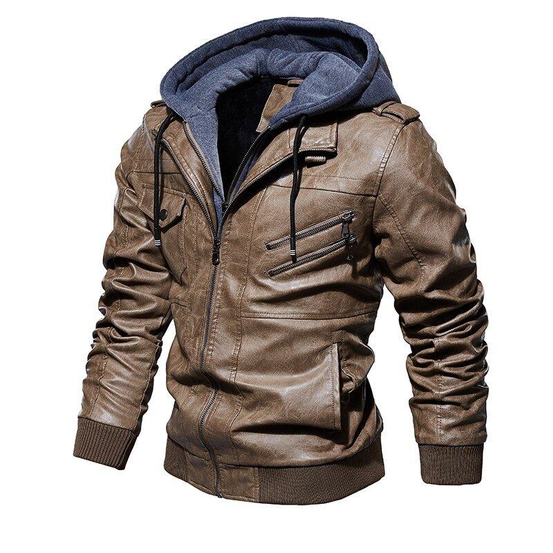 Jaqueta de Couro Masculina Com Capuz - LeatherShift - Zerifo