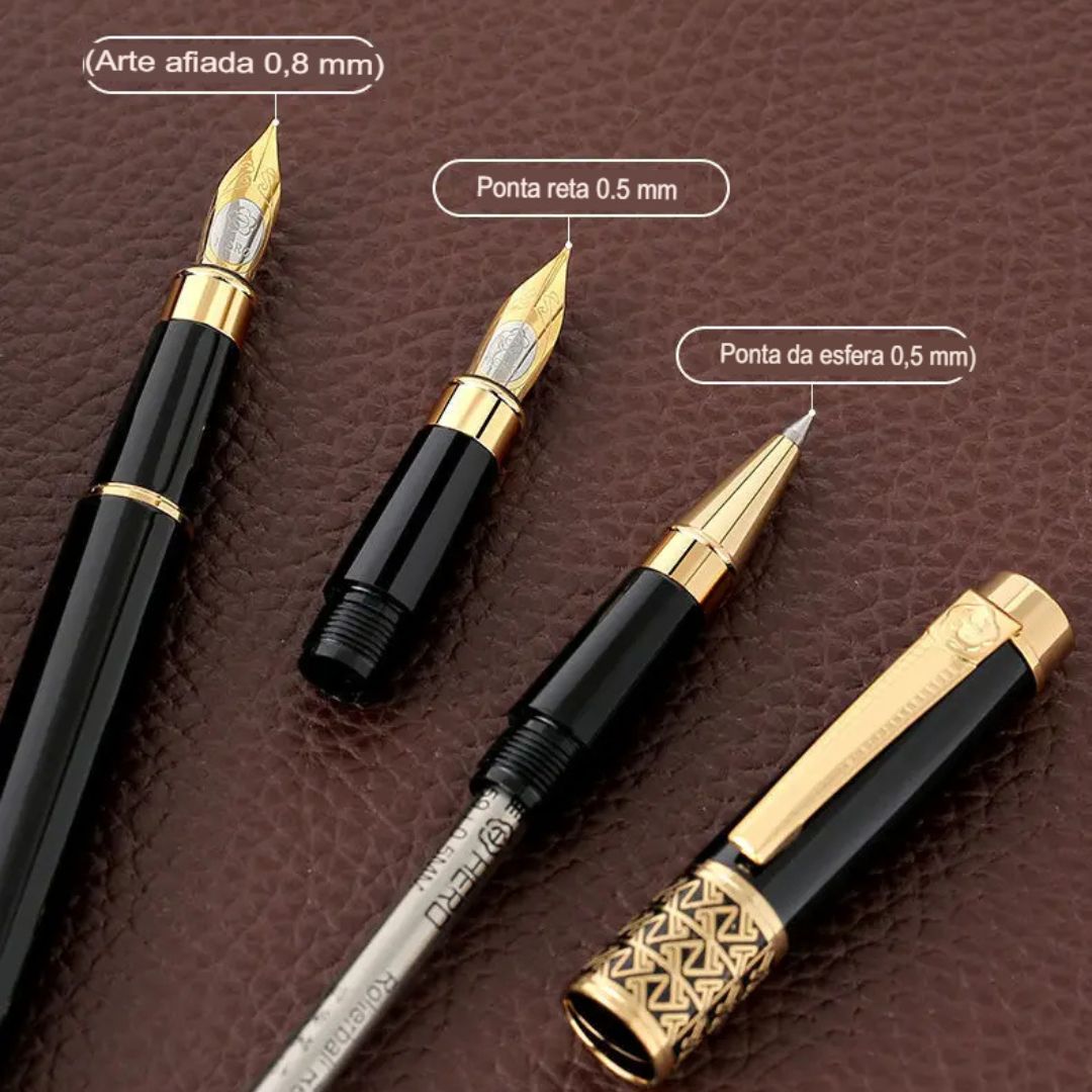 Conjunto de Canetas de Luxo Tríade de Ouro - Zerifo