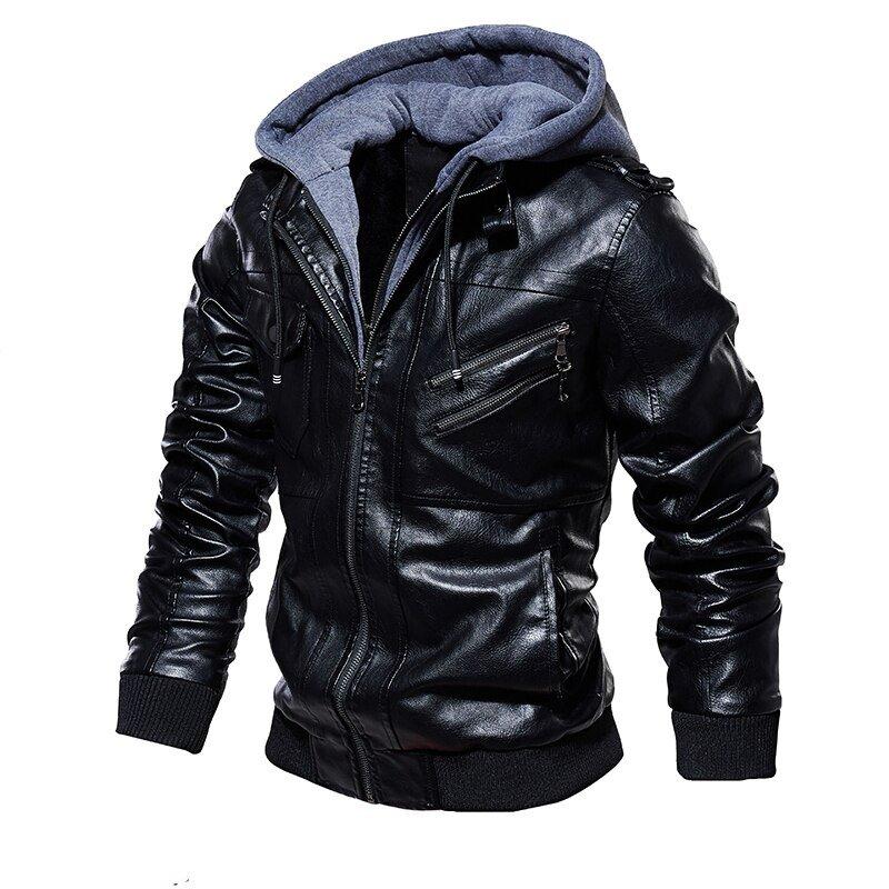 Jaqueta de Couro Masculina Com Capuz - LeatherShift - Zerifo