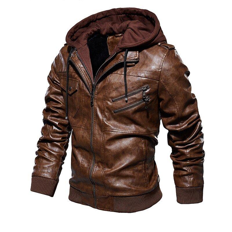 Jaqueta de Couro Masculina Com Capuz - LeatherShift - Zerifo