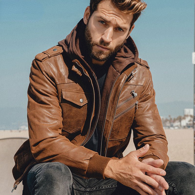 Jaqueta de Couro Masculina Com Capuz - LeatherShift - Zerifo