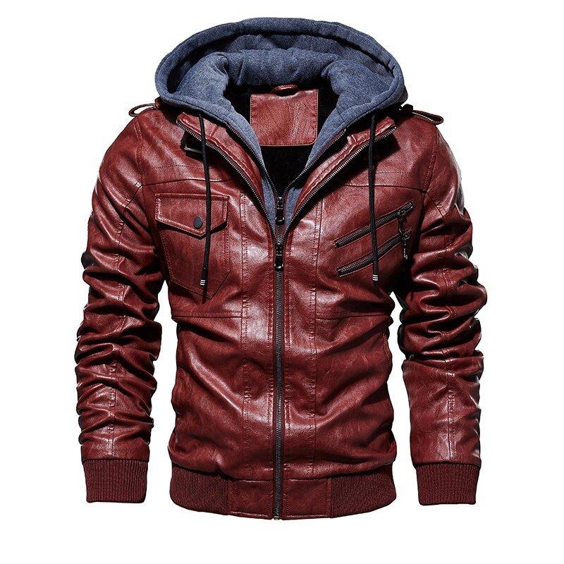 Jaqueta de Couro Masculina Com Capuz - LeatherShift - Zerifo