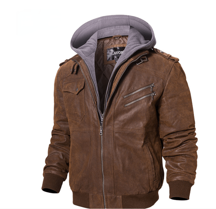 Jaqueta de Couro Masculina Com Capuz - LeatherShift - Zerifo