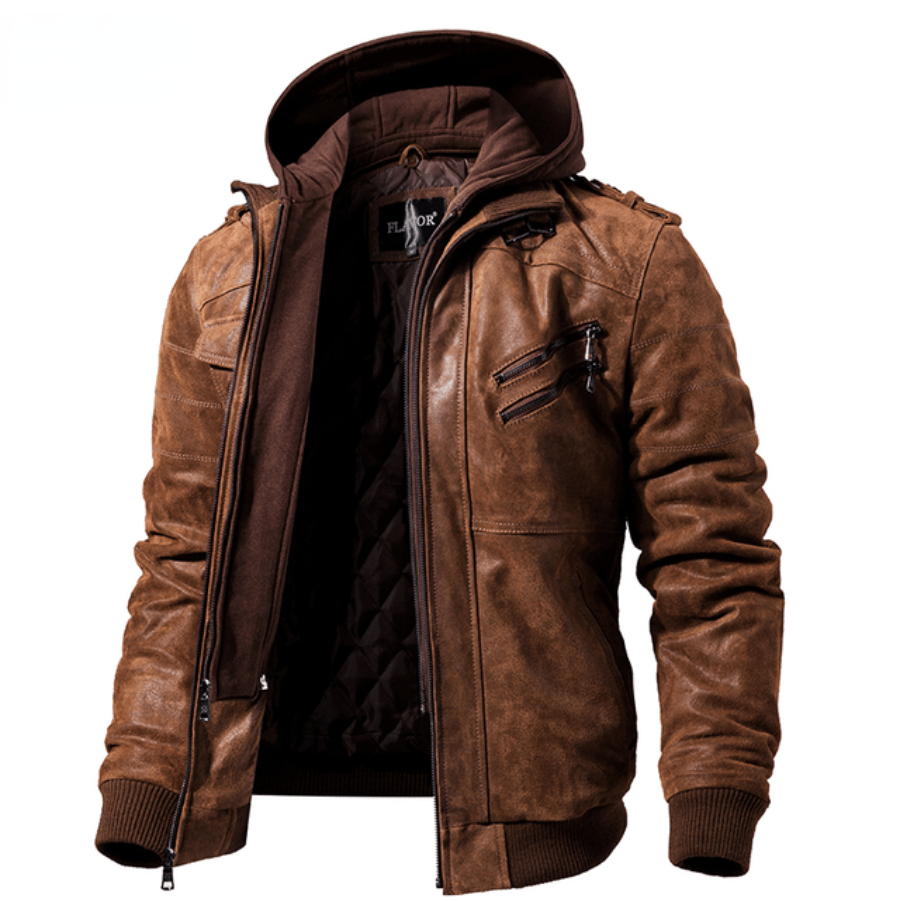 Jaqueta de Couro Masculina Com Capuz - LeatherShift - Zerifo