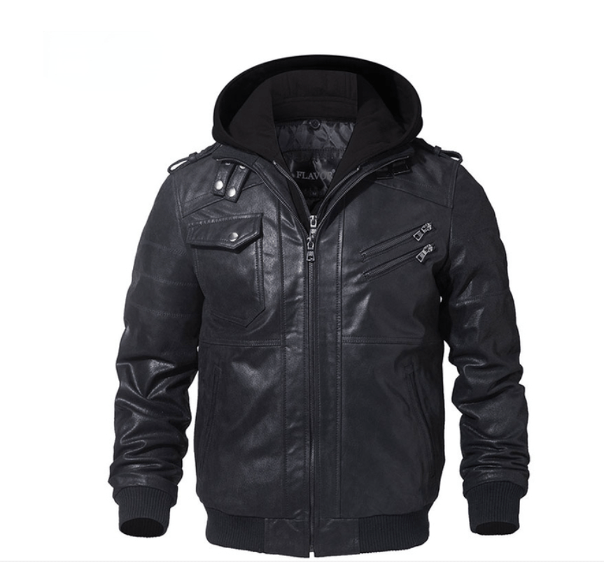 Jaqueta de Couro Masculina Com Capuz - LeatherShift - Zerifo