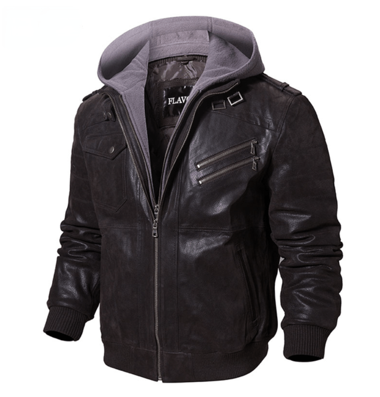 Jaqueta de Couro Masculina Com Capuz - LeatherShift - Zerifo