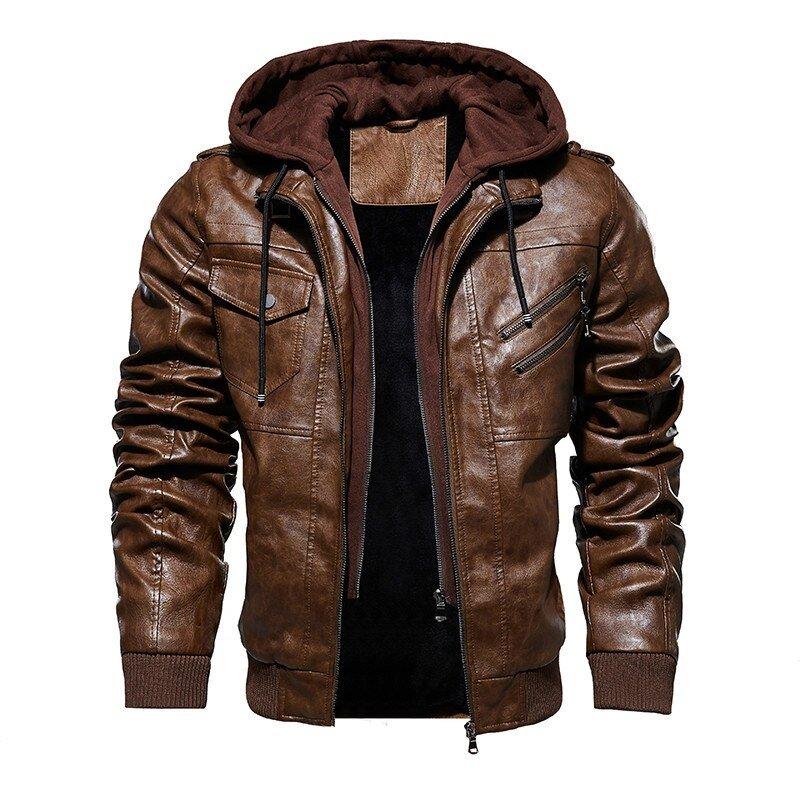 Jaqueta de Couro Masculina Com Capuz - LeatherShift - Zerifo